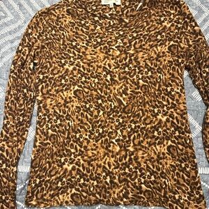Jones New York Leopard Print Long Sleeve Top - Brown & Black